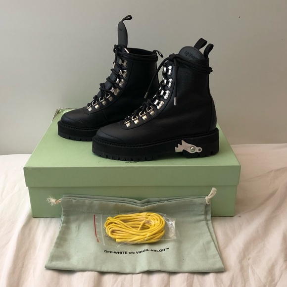 off white hiking textured-leather ankle boots - Picture 4 of 6